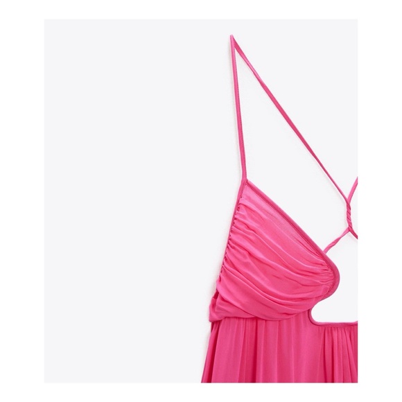 ZARA Bustier Neckline Chiffon Pink Flowy Goddess Maxi Dress Limited Edition XS - Picture 4 of 9